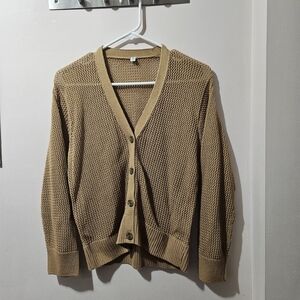 Uniqlo Girls Washable Mesh Cardigan V-Neck Button Up Long Sleeve Beige Age 11-12